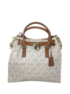 Michael Kors Hamilton Large Handbag Vanilla Brown East West Chain Strap Satchel